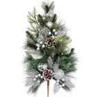 24" Artificial Mixed Pine with Silver Glitter Ornaments & Leaves Floral Spray