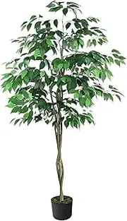 Artificial Tree Artificial Plants Artificial Ficus Tree with Natural Wood Trunk Plastic Nursery Pot, Fake Plant for Office Home Decor Christmas Decoration Artificial Tree (Size : 160cm)
