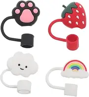 POPETPOP 4pcs Rainbow Silicone Straw Covers Cloud Drinking Straw Tips for Cups Party Accessories and Water Bottles Reliable Grime Protection and Versatile Fit