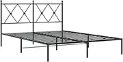 vidaXL Black Metal Double Bed Frame with Headboard - 135x190 cm Robust Steel Bedroom Furniture, Under-Bed Storage, Supportive Slats