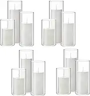 Shihanee Set of 12 White Pillar Candles and Glass Cylinder Vases Clear Cylinder Candle Holders for Slim Pillar Candles Wedding Centerpieces