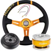 Gold PVC Steering Wheel+Short Hub Adapter+Quick Release For 96-00 Honda Civic EK (for: Honda)