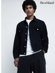 River Island Black 100% Cotton Cord Collar Jacket (AG4529) | $138