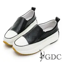 在飛比找momo購物網優惠-【GDC】真皮幾何格紋撞色舒適厚底休閒懶人鞋-黑色(3104