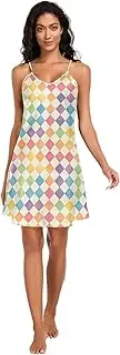 [FRODOTGV] Summer Nightgowns for Women Comfy V Neck Chemises Nightshirts Rainbow Chessboard Sleeveless Sleepdress for Women S