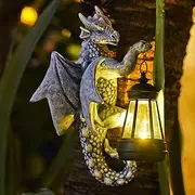 Fashionoda Solar Garden Decor Dragon Tree Hugger - 9.3 Inch Garden Statues Lawn Ornaments for Outside Balcony Yard Whimsical Art Outdoor,Medieval Fantasy Halloween Decor