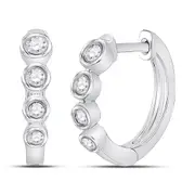 14k White Gold Round Diamond Fashion Hoop Earrings 1/4 Cttw