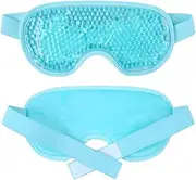 Rollnewskin Gel Eye Mask, Reusable Eye Masks, Hot Cold Therapy Gel Bead Eye Mask, Eye Ice Pack Eye Mask with Adjustable Band for Puffiness /Dark Circles /Dry Eyes/Headaches/Migraines/Stress Relief(Blue)