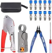 Glarks Coax Cable Crimper Tool Kit, RG6 RG59 Coaxial Compression Crimping Tool Double Blades Cable Stripper and Wire Cable Cutter with 10pcs F Compression Connector for Cable TV Video Audio