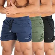 [Surenow] 3 Pack Mens Running Gym Shorts Quick Dry Workout Lightweight Shorts 3 Inch Breathable Athletic Shorts with Pockets