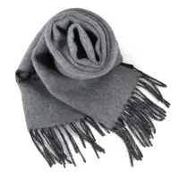 在飛比找Yahoo奇摩購物中心優惠-COACH 品牌大Logo黑灰雙色羊毛流蘇圍巾(183x31