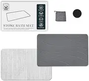 Heyolo Stone Bath Mat Diatomaceous Earth Bath Mat 60x39cm Non-Slip Super Absorbent Bath Mats for Bathroom Quick Drying Diatomite Stone Shower Mat for Kitchen Bathtub, Easy to Clean, Gray
