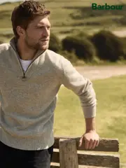 Barbour® Light Grey Lambswool Quarter Zip Jumper (446459) | $244