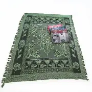 Green Boho Throw Rug, Table Cloth, Picnic, Camping Blanket 180x200cm