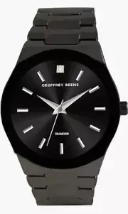 Geoffrey Beene Mens Watch Quad Edged Glass Diamond Bracelet Watch 41mm NEW