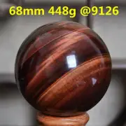 A9126-68mm-448g Natural Red Tiger Eye Stone Crystal Sphere Ball Quartz Healing