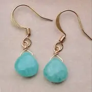 NATURAL AMAZONITE BRIOLETTES SUNDANCE CHARM EARRINGS GOLD FILLED HANDMADE