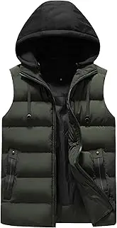 [Generic] Men's Detachable Hood Vest Pocket Stand Up Collar Waistcoat Outdoor Quilted Winter Work Outerwear, Military Green, XX-Large