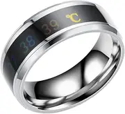 [Generic] Couple Rings Stainless Steel Delicate Ring Smart Sensor Body Temperature Small Finger Jewelry Men Engagement Presents, Silver, 8#
