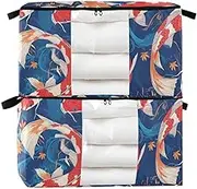 Goldfish Lucky Japanese 60/95 L zippered clothing storage with Reinforced Handles, clear window containers for clothes for Blankets, Comforters, and Clothes