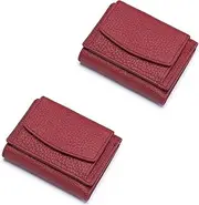 [generic] Stuffdatas Wallet, Leather Blocking Card Holder Organizer Pocket Mini Wallet, Unisex Anti-Credit Card Fraud Folding MiniWallet, Mini FoldableWallet for Women with Coin Pouch, Easy to Carry (2 Red)
