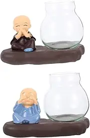 HANABASS 2pcs Small Glass Vase Hydroponic Planter Resin Monk Decor for Home Decoration Elegant Flower Display for Living Room Bedroom and Bathroom for Plant Propagation Station