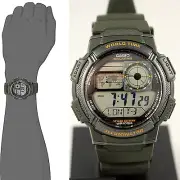 Casio AE-1000W-3A Digital Map Watch 10 Year Battery World Time 5 Alarms New