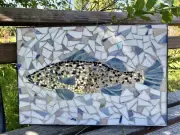 Fish Ocean Nautical Tropical Stained Glass Mosaic Panel Wall Art Beach Decor