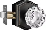 Glass Door Knob, Crystal Knob Interior with Lock, Oil Rubbed Bronze