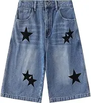 [CUTEGAL] Denim Shorts Jorts Unisex Jorts Y2K Baggy Jorts Star Jorts Mid Rise Stretchy Patchwork Jeans Shorts
