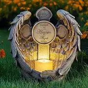MXwcy Angel Wings Cross Solar Lights Outdoor Garden Memorial Stone，A Touching Memorial Gift & Condolence Gifts Grave Decorations for Cemetery