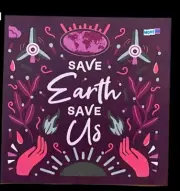 Save Earth Save Us Move On Political Sticker Purple 3 5/8 x 3 5/8 Climate Change