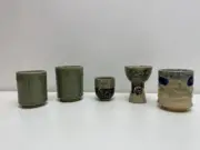 Soma Yaki Pair Teacups & Sake Cups Set of 5 Japanese Pottery