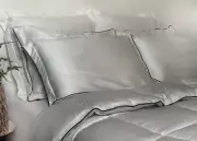 5 pc Tahari White with Black Trim Queen Comforter, Shams, and Sheet Set NIP