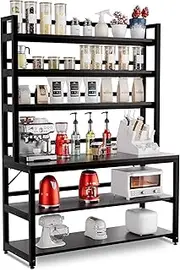 Aquzee Bakers Rack with Shelves, Kitchen Storage Rack, 6 Tier Metal Storage Rack, Kitchen Organization for Cabinets, Tableware, Seasoning Storage, 120W×40D×180H cm, Black