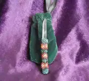 Beaded Quartz Crystal Point Rasta Wand in Green Black Red Gold Wiccan Magick