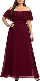 [Pinup Fashion] Women's Plus Size Off The Shoulder Chiffon Ruffle Formal Party Beach Maxi Dress