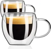 Double Walled Espresso Shot Glass with Handle Set of 2 Espresso Cups