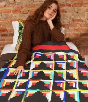 Patchwork Scraps Sparkling Diamond Log Cabin FINISHED QUILT - Masculine colors