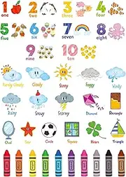 DECOWALL DSL-8056 Numbers Crayons Weather and Shape Wall Decals Stickers Kids Nursery Classroom Bedroom Room décor playroom Stick Peel Educational Removable Colorful Living Decal Animal Learning