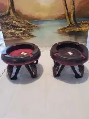 Two African Hand Carved Hard Wood Elephant Ashtray Made In Kenya