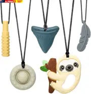 Chew Necklace, 5 Pack Sensory Chew Necklace Bundle for Kids with Teething, ADHD,