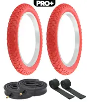 PRO+ BICYCLE TIRES 16 x 2.125 RED P-104A COMP III W/HEAVYDUTY TUBES & RIM STRIPS