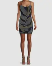 Aidan Mattox Women's Blue Sleeveless Zebra Beaded Mini Sheath Dress Size 6