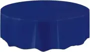 Round Navy Blue Plastic Tablecloth, 84"