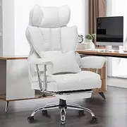 EFOMAO Big and Tall Office Chair 400lbs, PU Leather Executive Desk Chair with Lumbar Support and Leg Rest, Ergonomic Gaming Computer Chair for Home Office, White