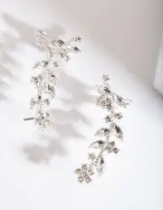 Silver Diamante Leaf Ear Cuff