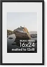 Solid Wood Picture Frame 16x24 Natural Wooden Photo Frames with Mat,Wall Poster Frame for Home Office Decor, Tabletop and Wall Mounting, High-Definition Plexiglass