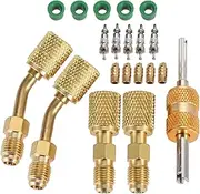gohantee R410A Adapter Kit 20Pcs, R410A Mini Split Refrigerant Hose Coupler 5/16 Female to 1/4 Male Adapter Valve Core Installer and Remover, 5V1 Valve Cores Copper for AC HVAC Refrigeration Service