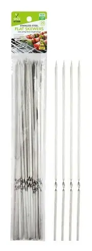 20 Flat BBQ Skewers Stainless Steel Metal Grill Roast Kebab Sticks Reusable 28cm